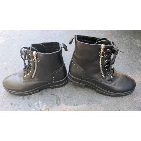 Vintage Foundry Co Womens Rocky Leather Combat Boots 9 Moto Edgy Burnished Lug - Picture 3 of 7